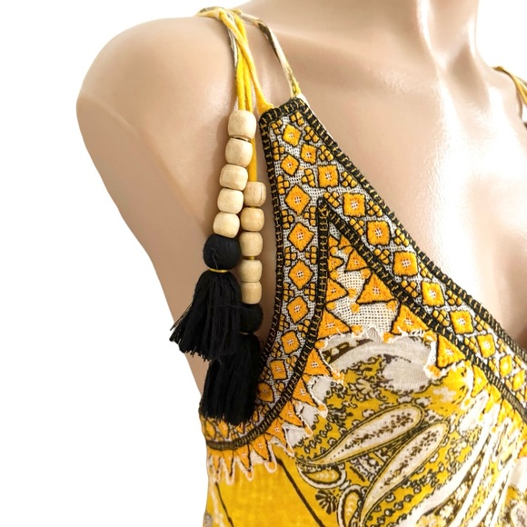 SOFT SURROUNDINGS YELLOW ARTSANS PAISLEY EMBROIDERED INDHA MAXI DRESS SZ M - Picture 7 of 7